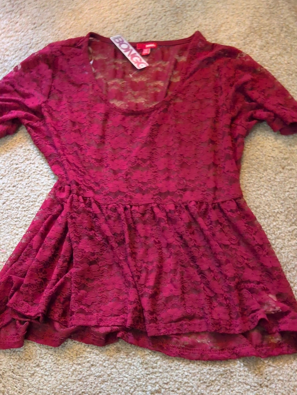 BONGO Women's Lace Peplum Tunic - Berry